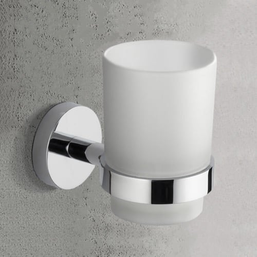 Chrome Wall Mounted Frosted Glass Toothbrush Holder Nameeks NCB40